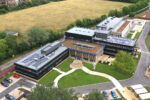 Aerial view of NIAB building, entrance and carpark in Cambridge