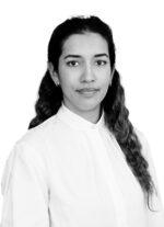 A black and white headshot of journey team member Yasmin Khan