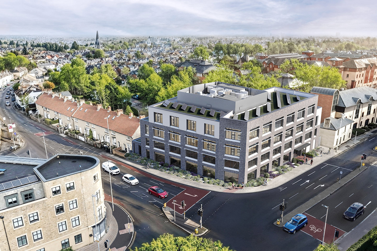 Computer generated image of an aerial view of No1 Journey Campus